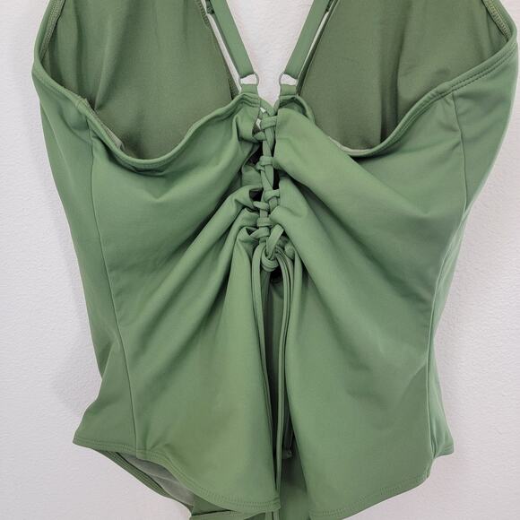 TA3 Swim Hi Cut Plungey Green Size 3X RL 2.0 Regular‎ Length Cinching Hour Glass - Picture 6 of 11